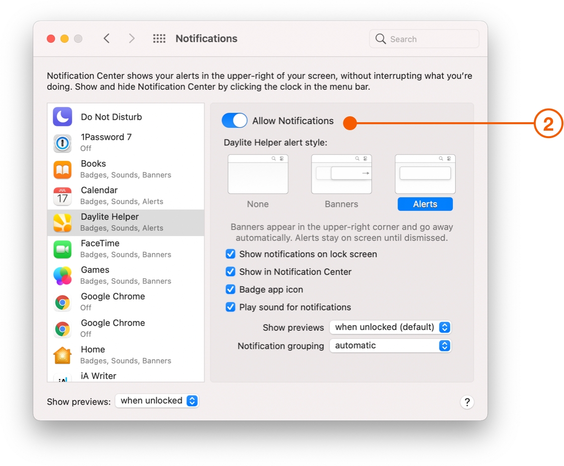 macOS Notifications Preferences window