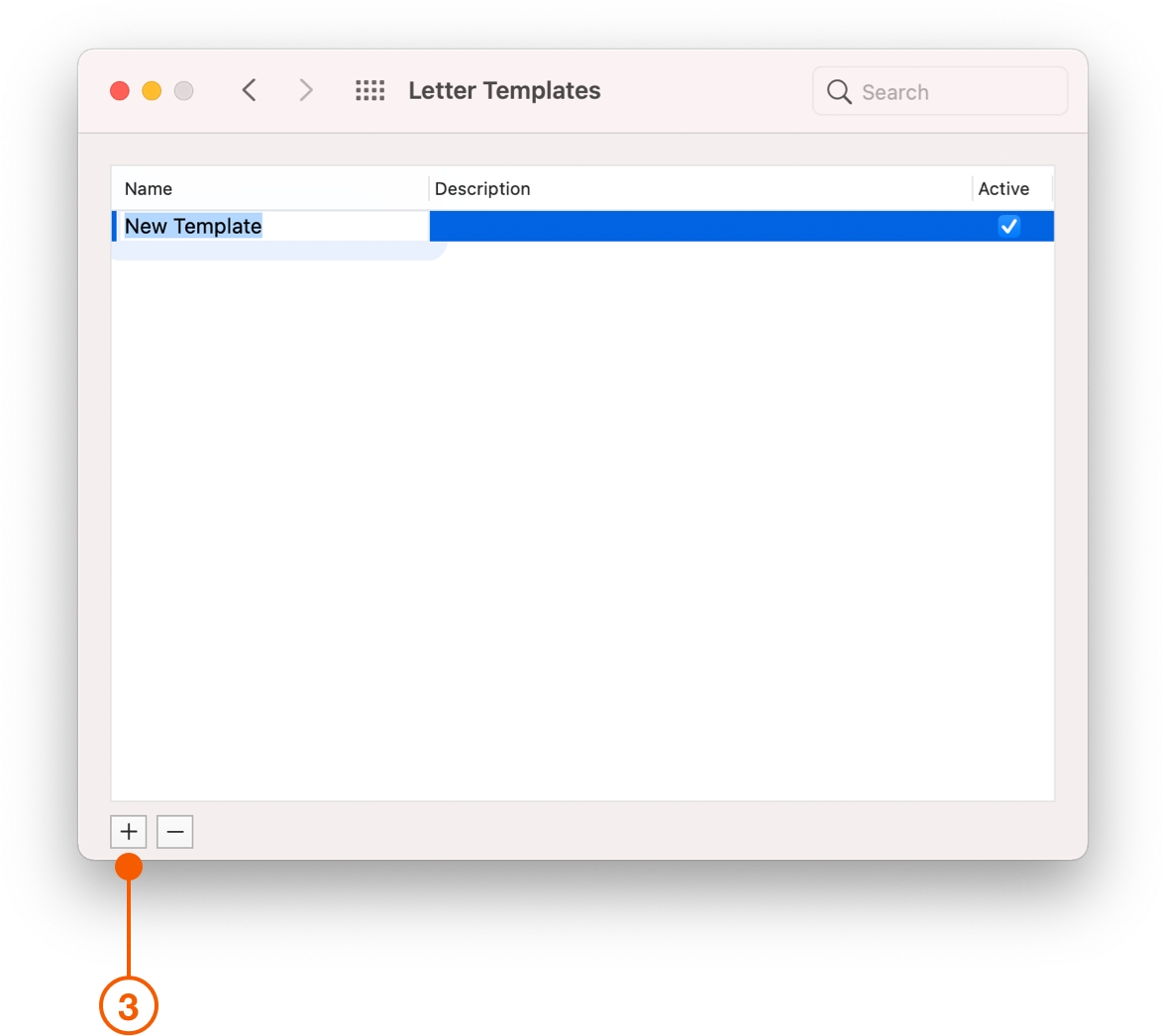 Letter Templates preferences showing New Template