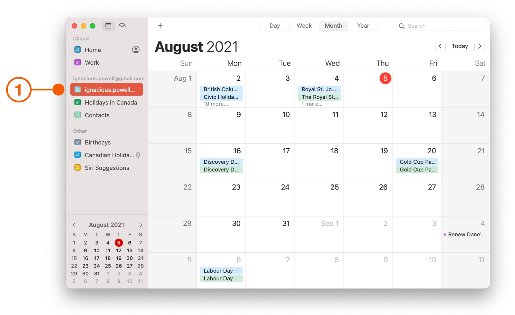 Apple Calendar showing Sidebar